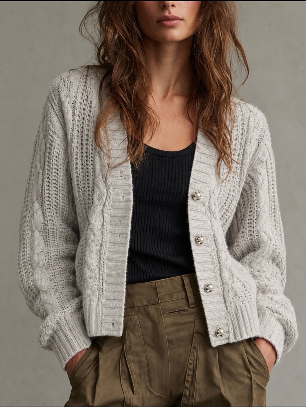 Quiet Lux Old Money Preppy Fisherman Cable Knit Cardigan